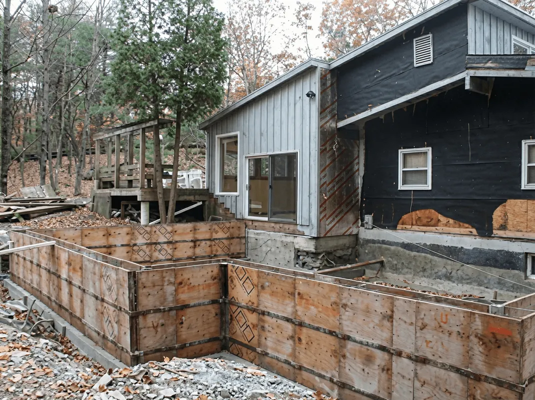 Prepared site with foundation forms for home remodeling and addition project in Overland Park, KS
